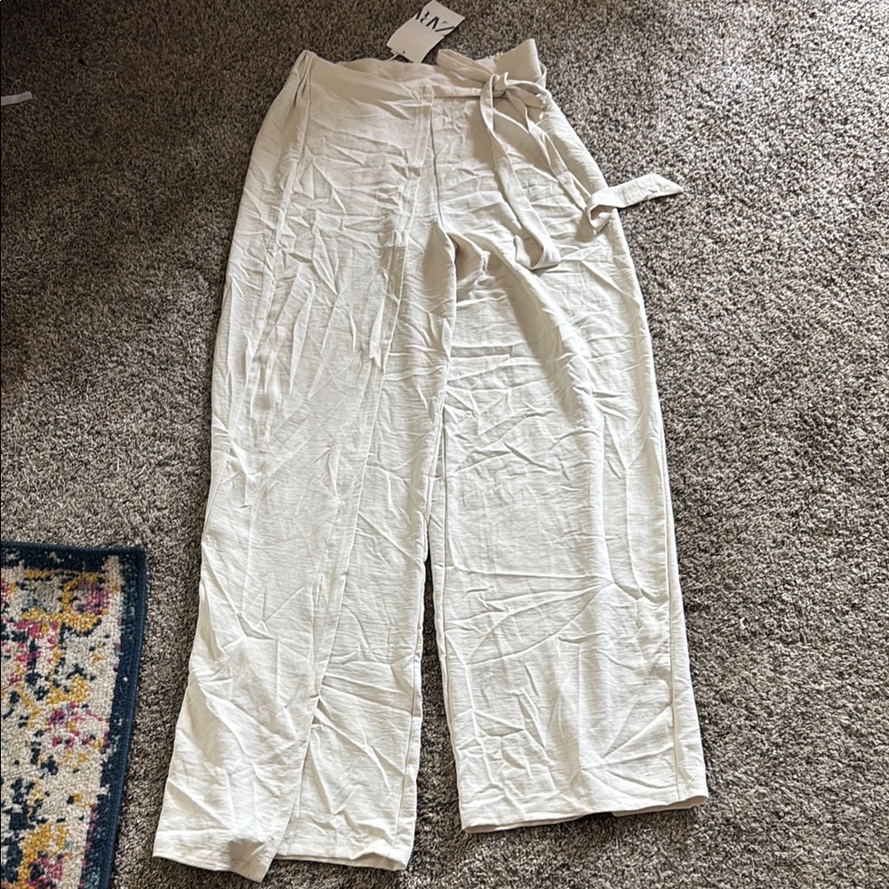 NWT Zara Cream Wide-Leg wrap Pants